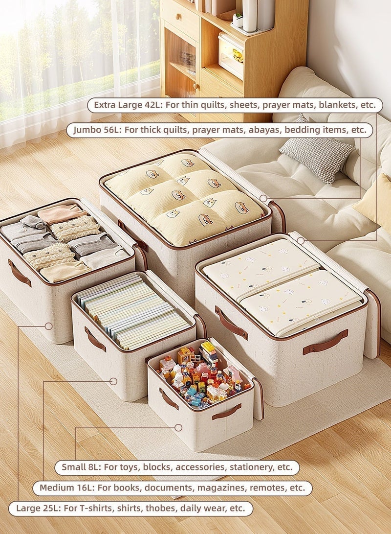 4 Pcs Storage Boxes with Lids (8L & 16L), Foldable Clothes Organizer with Handles, Washable Fabric Storage Bins with Zippers, Large Capacity Wardrobe Organizer for Clothes, Toys & Accessories, Reusable Closet Organizers & Space-Saving Storage Box - Image 3